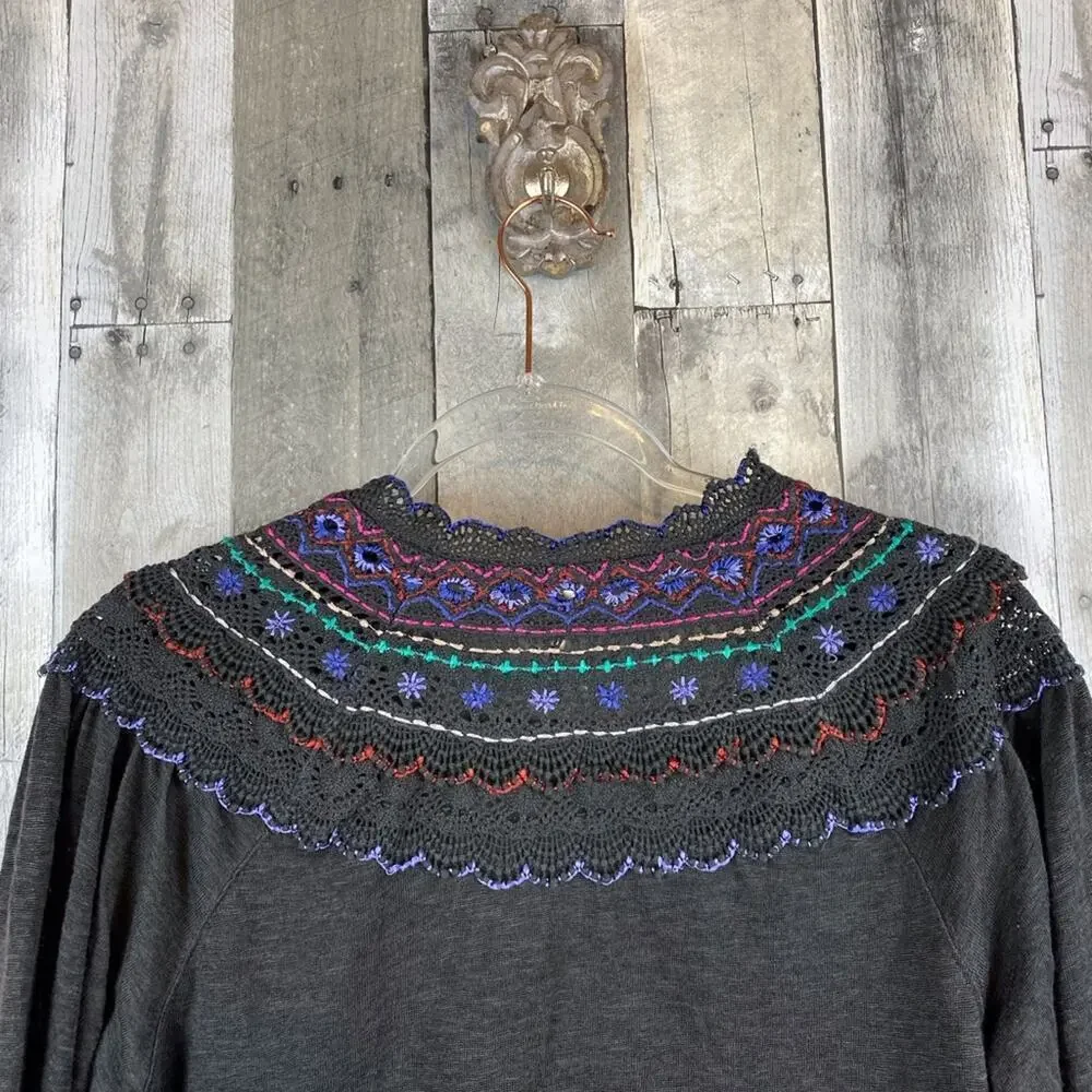 Free People Siesta Fiesta Crochet Top in Black Combo Size XS.